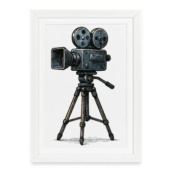 Trépied d’appareil photo argentique vintage - Affiche encadrée (27 × 37 cm) - blanc - Devant