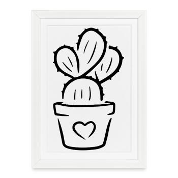 Cactus in a pot with heart – sweet plant motif - Framed poster (27 × 37 cm) - white - Front