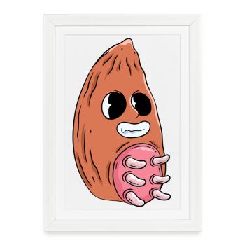 Drôle d’amande avec pis – Lait d’amande - Affiche encadrée (27 × 37 cm) - blanc - Devant