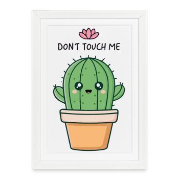 Cactus kawaii Ne Pas Toucher - Affiche encadrée (27 × 37 cm) - blanc - Devant