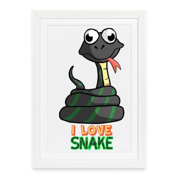 Dessin animé Serpent J’adore Serpent Animal de compagnie Serpent Serpent - Affiche encadrée (27 × 37 cm) - blanc - Devant