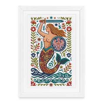 Folk Warsaw Mermaid – Polish Symbol Art - Framed poster (27 × 37 cm) - white - Front