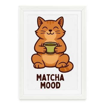 Matcha Mood Cat Tea Time - Affiche encadrée (27 × 37 cm) - blanc - Devant
