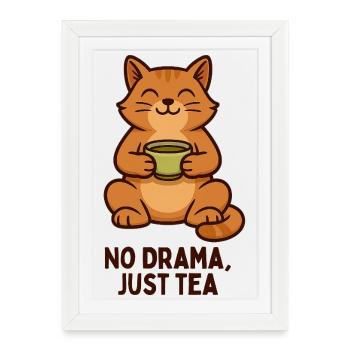 Thé pour chat : calme au lieu de drame - Affiche encadrée (27 × 37 cm) - blanc - Devant