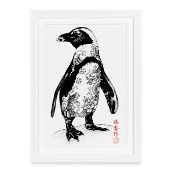 Art du tatouage Penguin - Affiche encadrée (27 × 37 cm) - blanc - Devant