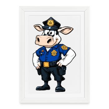 Cows Policeman / Police Cow - Framed poster (27 × 37 cm) - white - Front