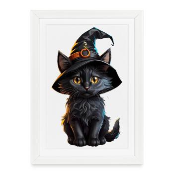 Witch kitten in a magic hat - Framed poster (27 × 37 cm) - white - Front