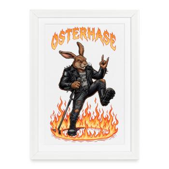 Heavy Metal Lapin de Pâques Rocker Lapin de Pâques Hardcore - Affiche encadrée (27 × 37 cm) - blanc - Devant