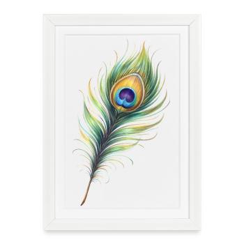 Illustration de plume de paon Élégance élégante - Affiche encadrée (27 × 37 cm) - blanc - Devant