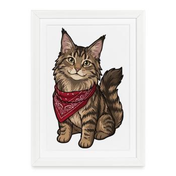 Chat Maine coon - Affiche encadrée (27 × 37 cm) - blanc - Devant
