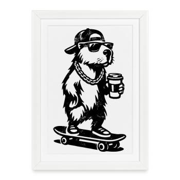 Capy to go | Capybara Skateboard | Coffee - Framed poster (27 × 37 cm) - white - Front