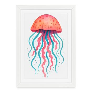 Aquarelle néon méduse - Affiche encadrée (27 × 37 cm) - blanc - Devant