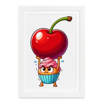 Kirsche Kraft Cupcake Held - Gerahmtes Poster (27 × 37 cm) - Weiß - Vorne