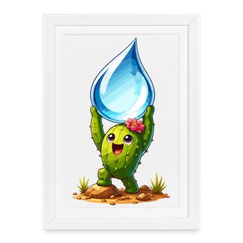 Cactus avec des gouttes de Wasserklaer - Affiche encadrée (27 × 37 cm) - blanc - Devant