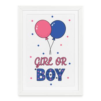 Révélation du sexe : fille ou garçon baby shower - Affiche encadrée (27 × 37 cm) - blanc - Devant