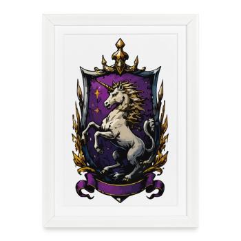 Licorne dans le bouclier : blason fantastique - Affiche encadrée (27 × 37 cm) - blanc - Devant