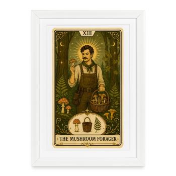 Cueilleur de champignons | Tarot Forêt et Champignons - Affiche encadrée (27 × 37 cm) - blanc - Devant