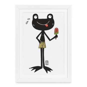 Frosch mit Eis - Framed poster (27 × 37 cm) - white - Front