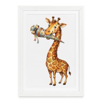 Cute Giraffe for Back to School with School Cone - Framed poster (27 × 37 cm) - white - Front