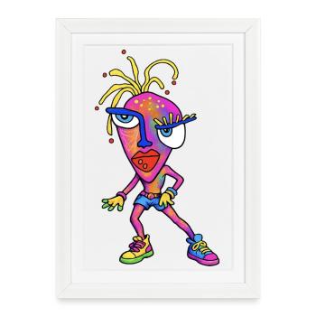 Portrait de dessin animé néon sauvage - Affiche encadrée (27 × 37 cm) - blanc - Devant