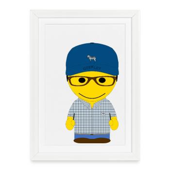 Geekley en casquette bleue et chemise à carreaux - Affiche encadrée (27 × 37 cm) - blanc - Devant