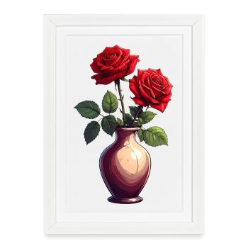 Two red roses as a sign of love - Framed poster (27 × 37 cm) - white - Front