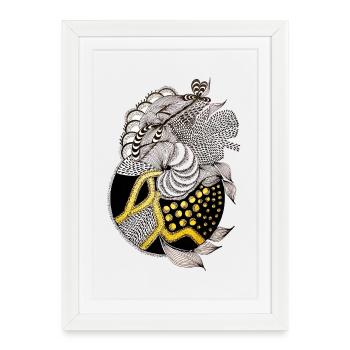 Motif de poisson avec accent doré - Affiche encadrée (27 × 37 cm) - blanc - Devant