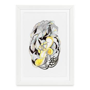 Ornamental circle feather wings - Framed poster (27 × 37 cm) - white - Front