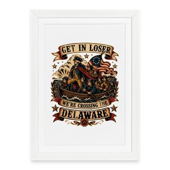 Crossing The Delaware Retro | Humour Histoire USA - Affiche encadrée (27 × 37 cm) - blanc - Devant