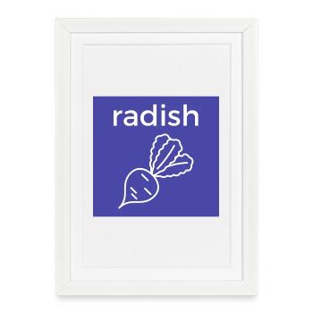 Style de ligne de radis sur bleu - Affiche encadrée (27 × 37 cm) - blanc - Devant