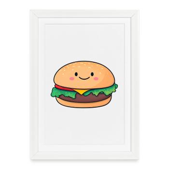 Kawaii Burger Smiling Motif - Affiche encadrée (27 × 37 cm) - blanc - Devant