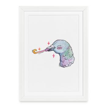 Watercolor Dove Birthday with Stars and Toad - Framed poster (27 × 37 cm) - white - Front
