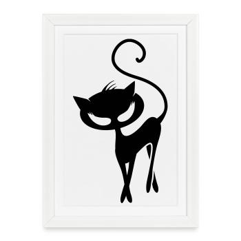 Un chat noir - Affiche encadrée (27 × 37 cm) - blanc - Devant