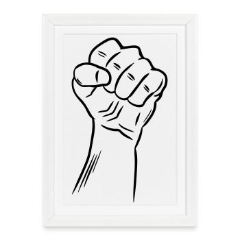 Poing / Poing levé / Révolution / Défi - Affiche encadrée (27 × 37 cm) - blanc - Devant