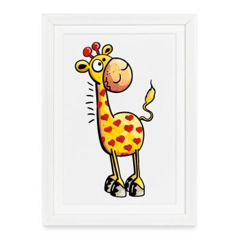 Girafe avec coeur - Girafes - Animaux - Affiche encadrée (27 × 37 cm) - blanc - Devant