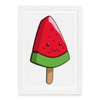 Glace à la pastèque Art sur un bâton - Affiche encadrée (27 × 37 cm) - blanc - Devant