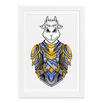 Chevalier Chèvre cool - Affiche encadrée (27 × 37 cm) - blanc - Devant