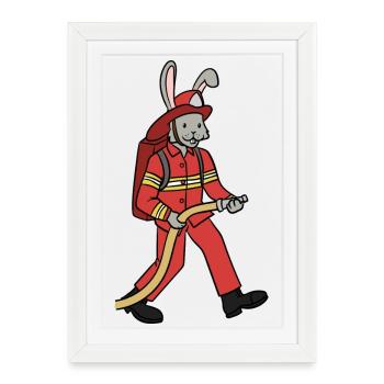 Pompiers lapin / lapin pompier - Affiche encadrée (27 × 37 cm) - blanc - Devant