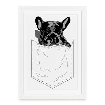 Style pop art de style style poche Frenchie - Affiche encadrée (27 × 37 cm) - blanc - Devant