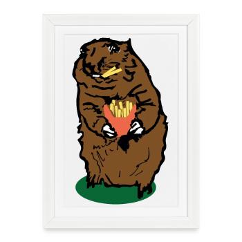 Marmotte avec frites - Affiche encadrée (27 × 37 cm) - blanc - Devant