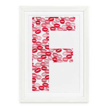 Lettre F - t-shirt bisous - Affiche encadrée (27 × 37 cm) - blanc - Devant