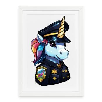 Police de la licorne - Affiche encadrée (27 × 37 cm) - blanc - Devant