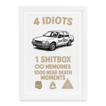 4 idiots 1voiture - Affiche encadrée (27 × 37 cm) - blanc - Devant