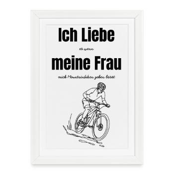 VTT j’adore quand ma femme m’emmène... - Affiche encadrée (27 × 37 cm) - blanc - Devant