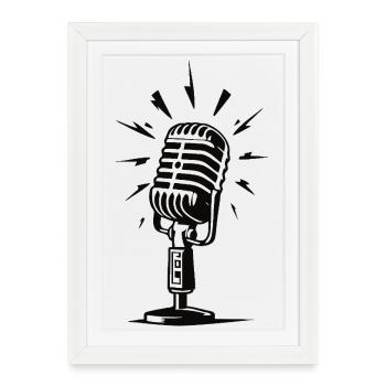 Design de microphone vintage - Style de musique rétro - Affiche encadrée (27 × 37 cm) - blanc - Devant