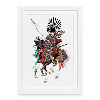 Toyotomi Hideyoshi à cheval - Affiche encadrée (27 × 37 cm) - blanc - Devant