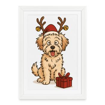 Maltipoo drôle de Noël - Affiche encadrée (27 × 37 cm) - blanc - Devant