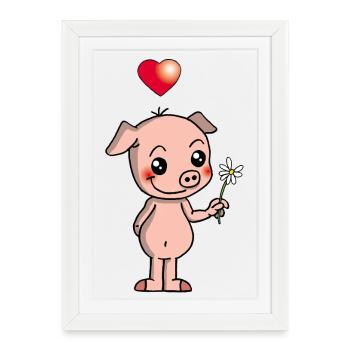 Cochon manga et mignon - Affiche encadrée (27 × 37 cm) - blanc - Devant