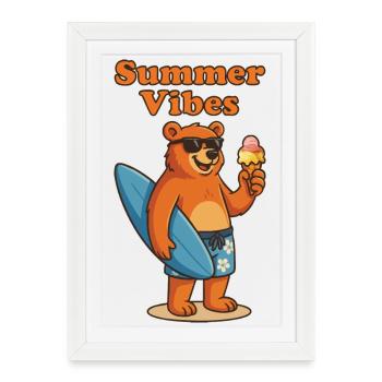 Summer Vibes Bear - Sommerbär mit Eis - Framed poster (27 × 37 cm) - white - Front
