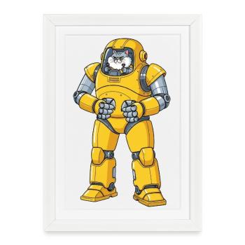 Funny Cat Robot Cyborg Technology Cartoon - Framed poster (27 × 37 cm) - white - Front